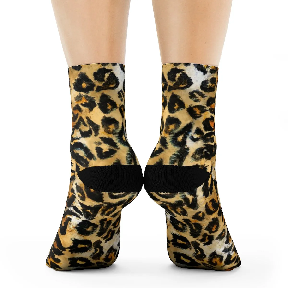 Snow Leopard Animal Skin Print Designer Ankle or Crew Elastic 1 Size Fleece Lined Socks