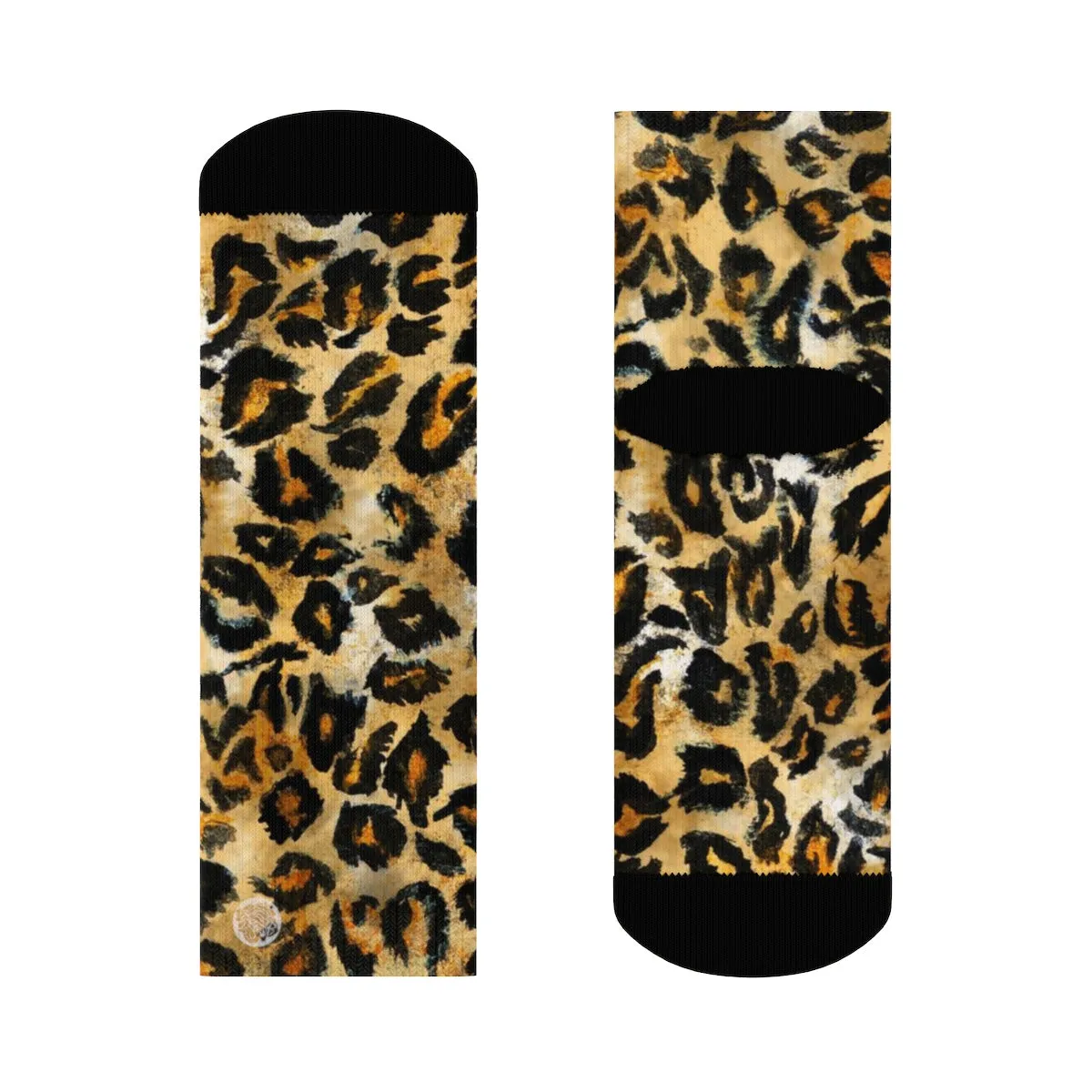 Snow Leopard Animal Skin Print Designer Ankle or Crew Elastic 1 Size Fleece Lined Socks