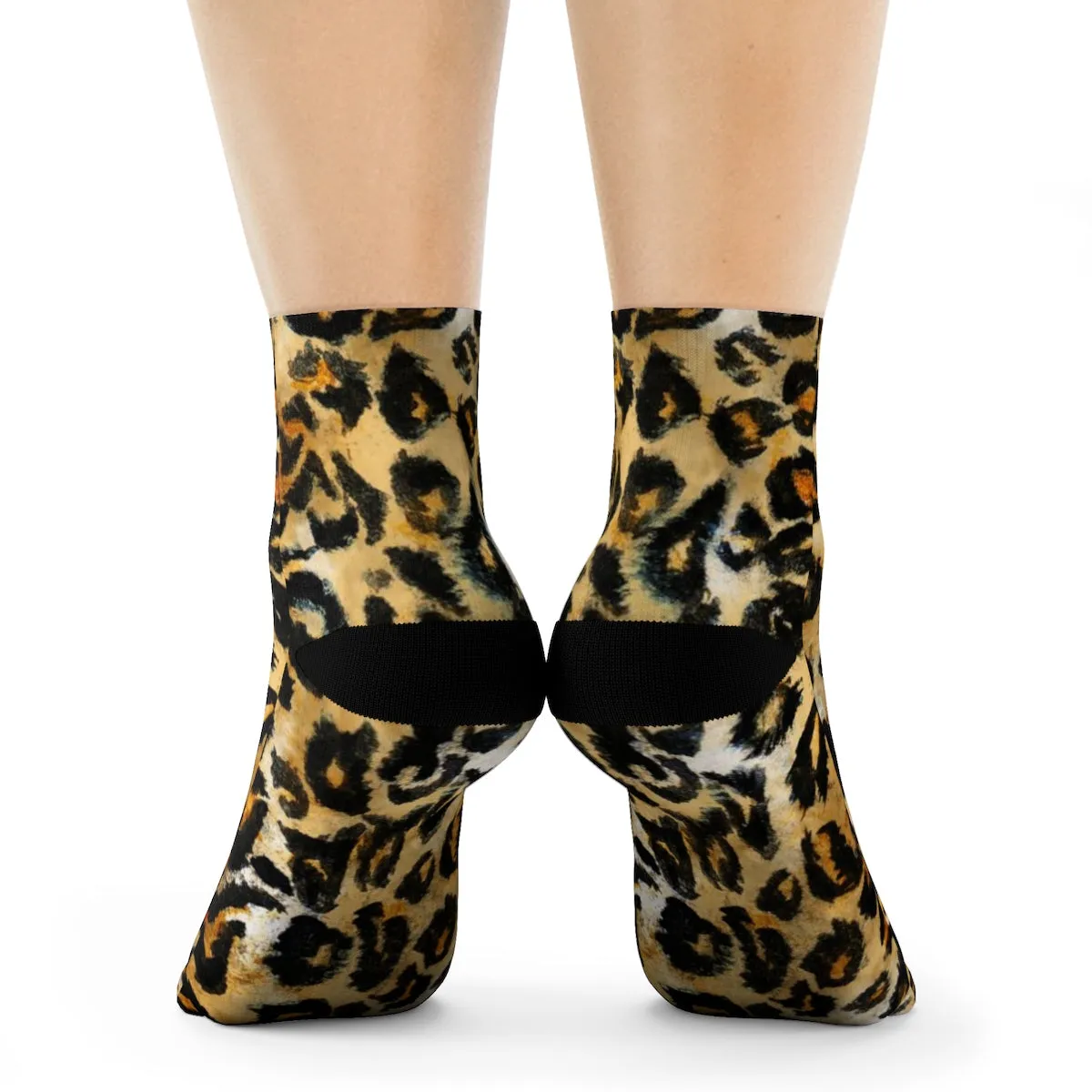 Snow Leopard Animal Skin Print Designer Ankle or Crew Elastic 1 Size Fleece Lined Socks