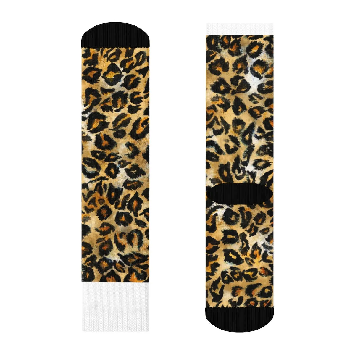 Snow Leopard Animal Skin Print Designer Ankle or Crew Elastic 1 Size Fleece Lined Socks