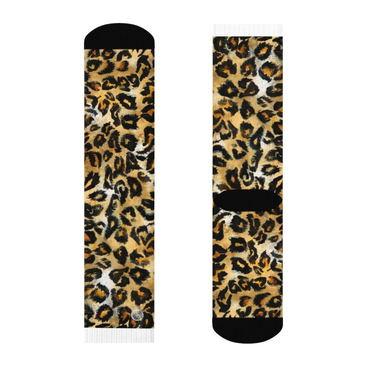 Snow Leopard Animal Skin Print Designer Ankle or Crew Elastic 1 Size Fleece Lined Socks