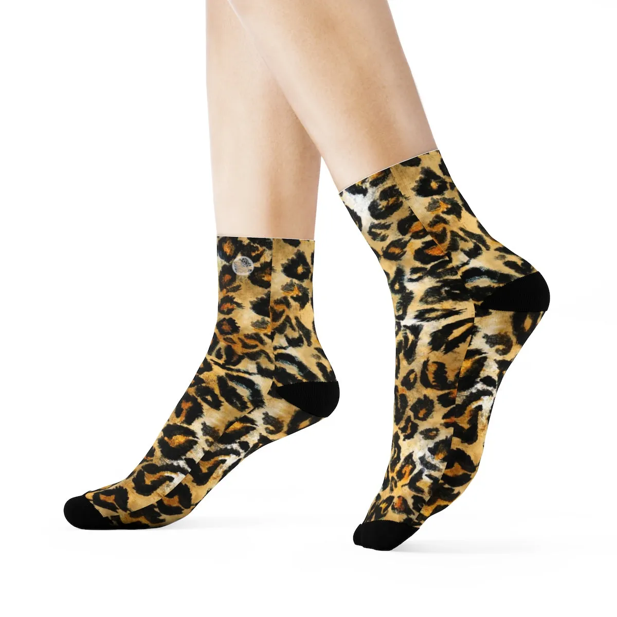 Snow Leopard Animal Skin Print Designer Ankle or Crew Elastic 1 Size Fleece Lined Socks