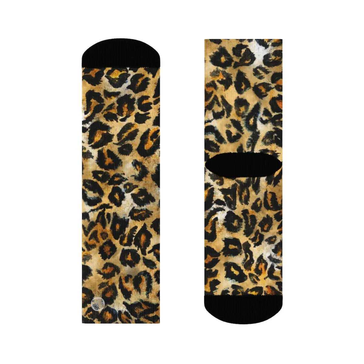 Snow Leopard Animal Skin Print Designer Ankle or Crew Elastic 1 Size Fleece Lined Socks