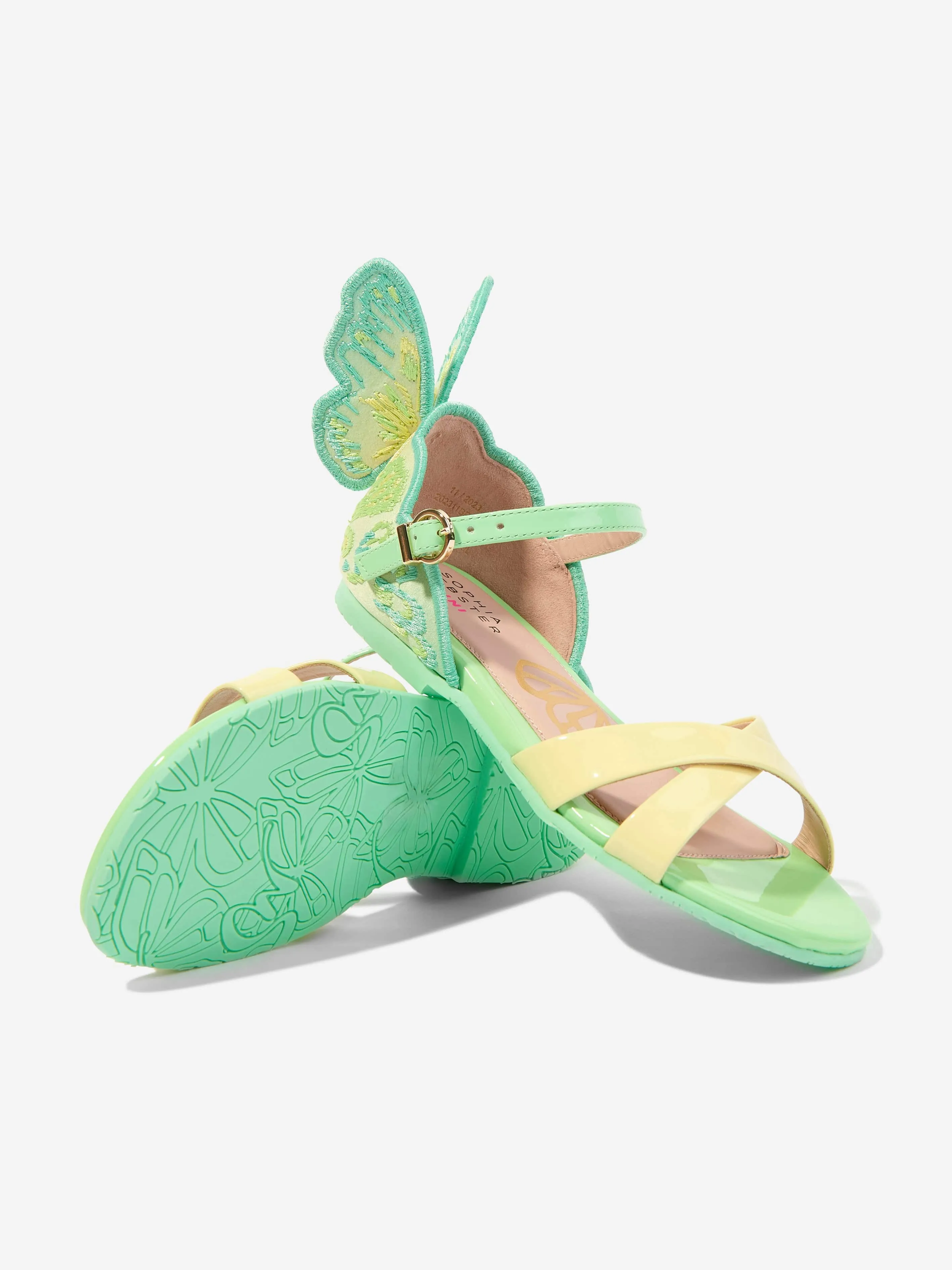 Sophia Webster Girls Leather Chiara Embroidery Sandals in Green