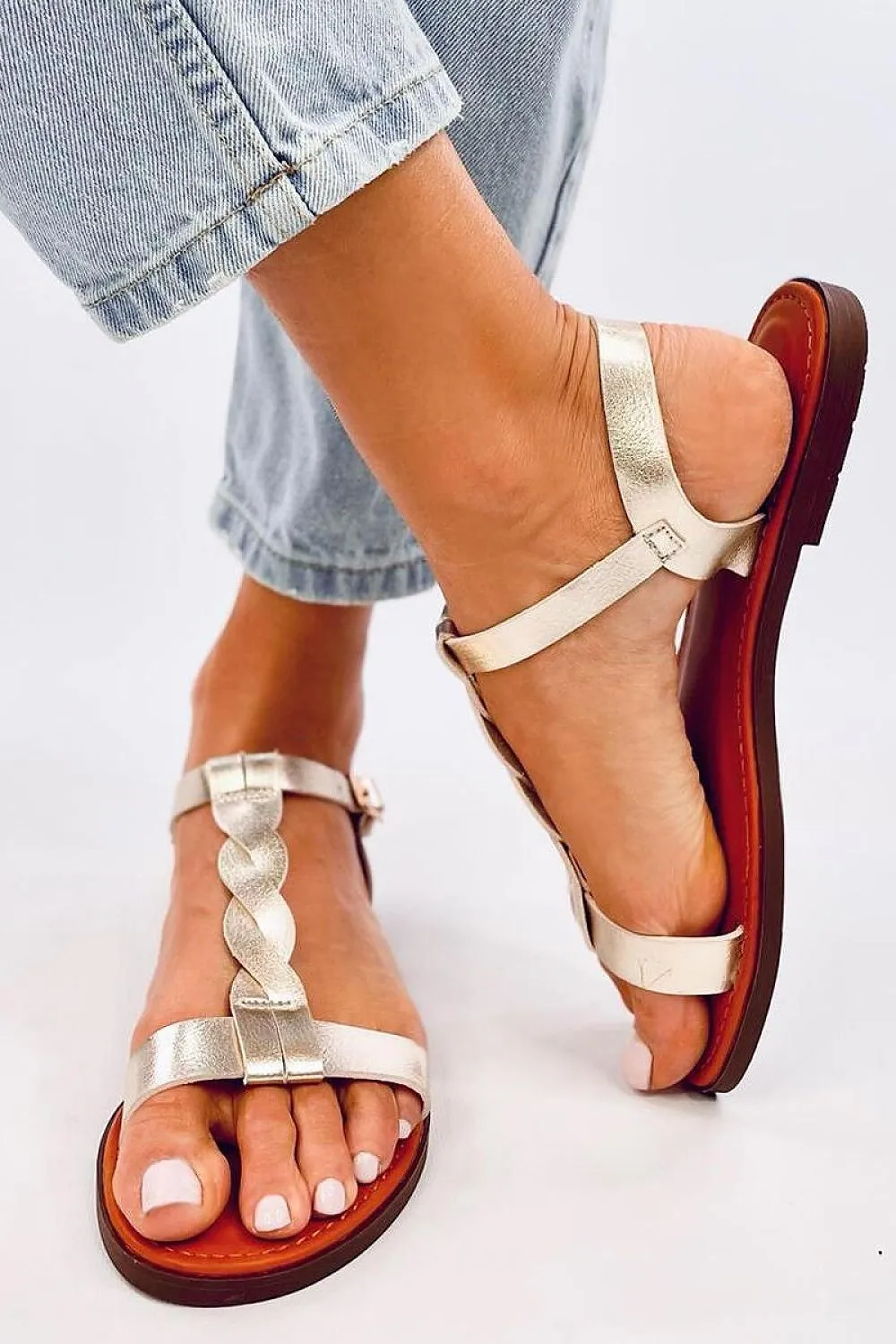 TEEK - Gold Twist Strap Sandals