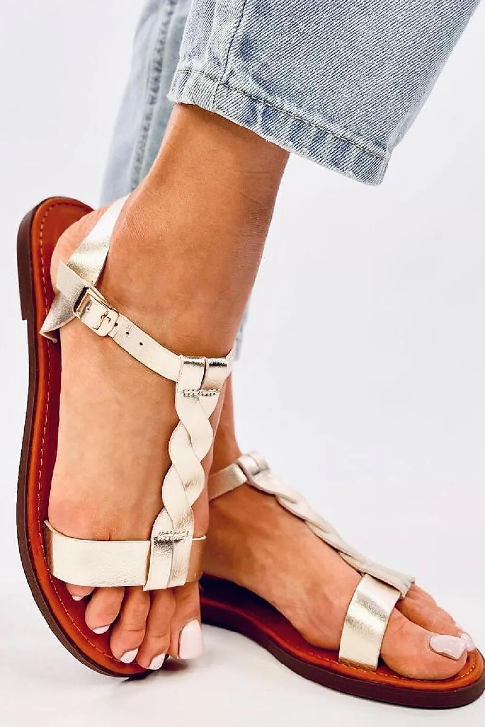 TEEK - Gold Twist Strap Sandals