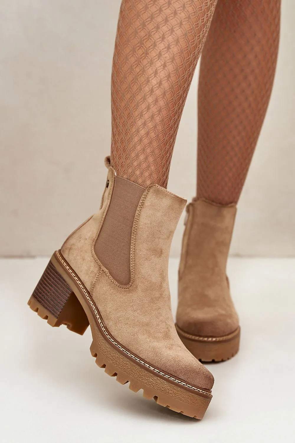 TEEK - Suede Stretch Panel Heeled Boots