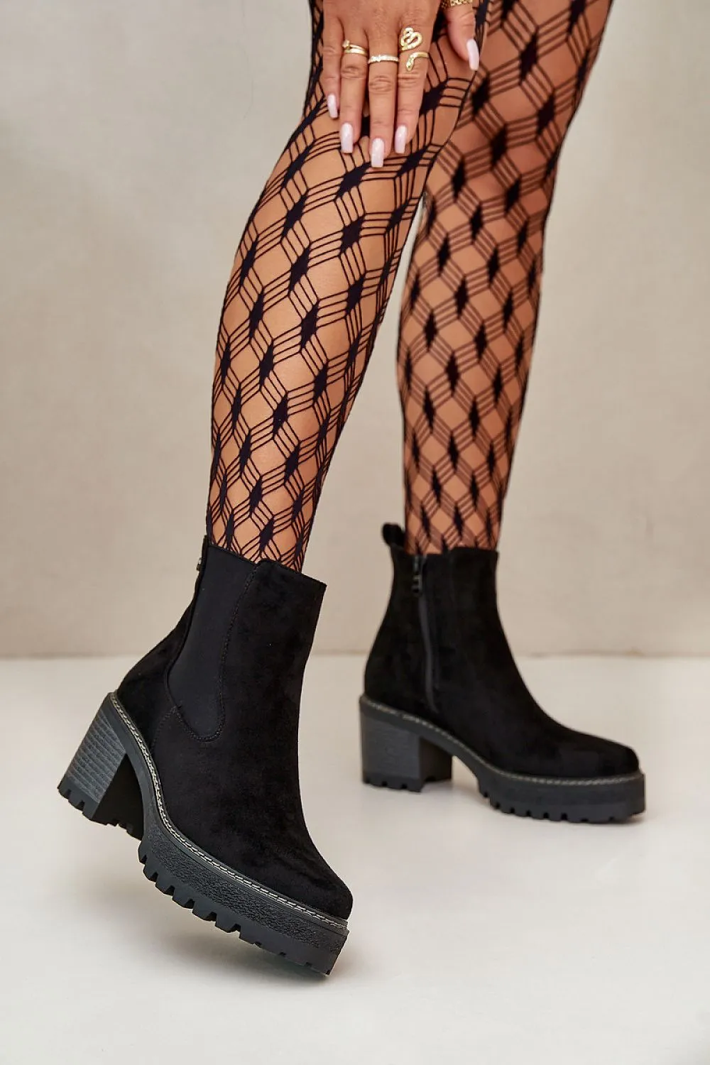 TEEK - Suede Stretch Panel Heeled Boots