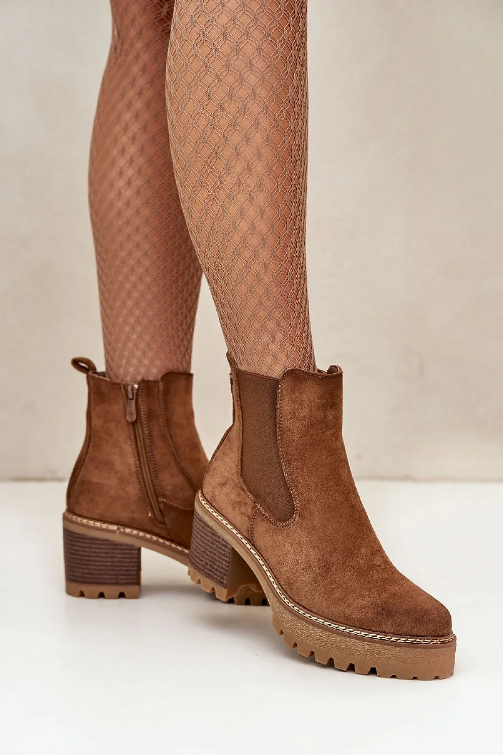 TEEK - Suede Stretch Panel Heeled Boots