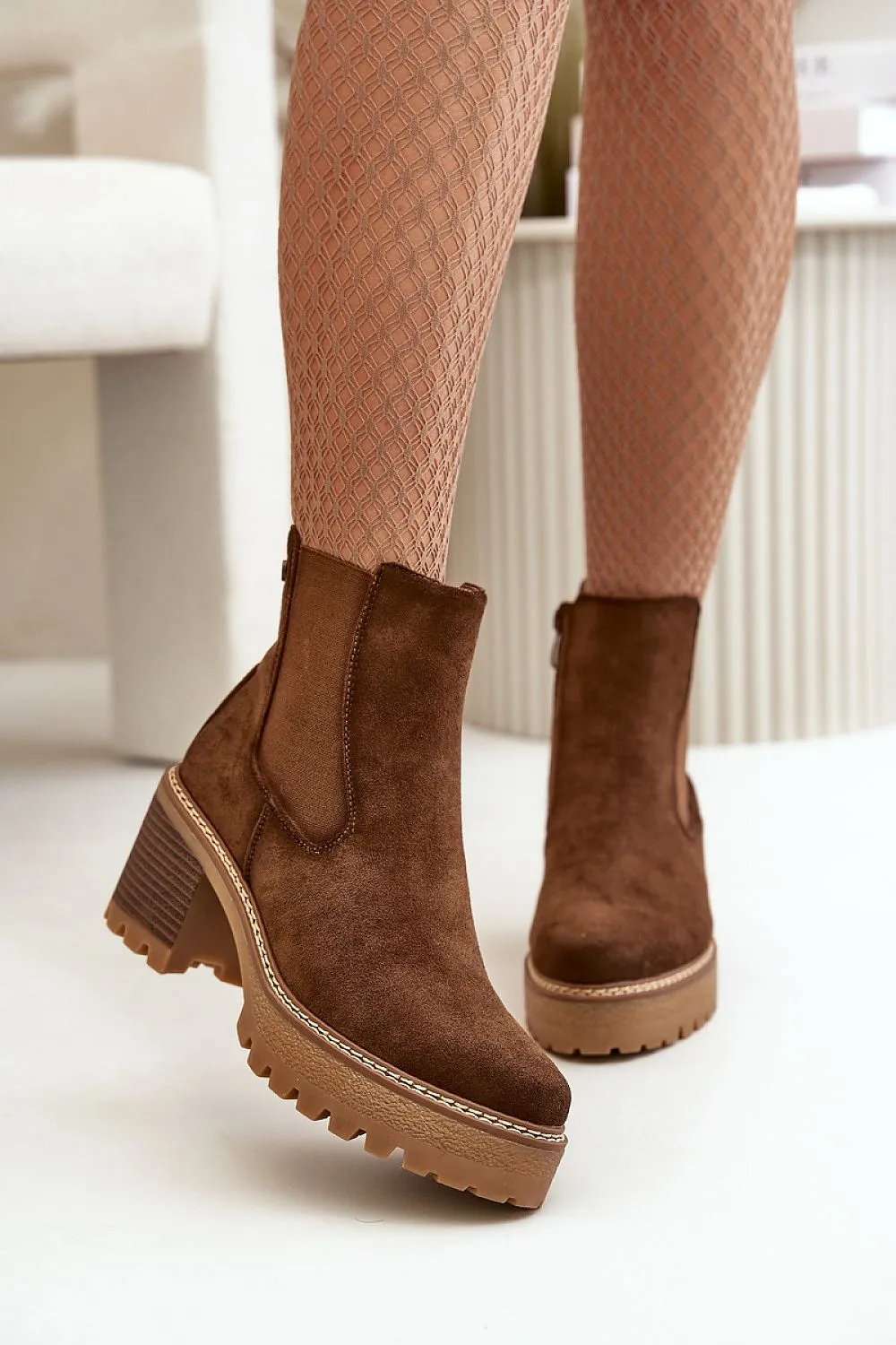 TEEK - Suede Stretch Panel Heeled Boots