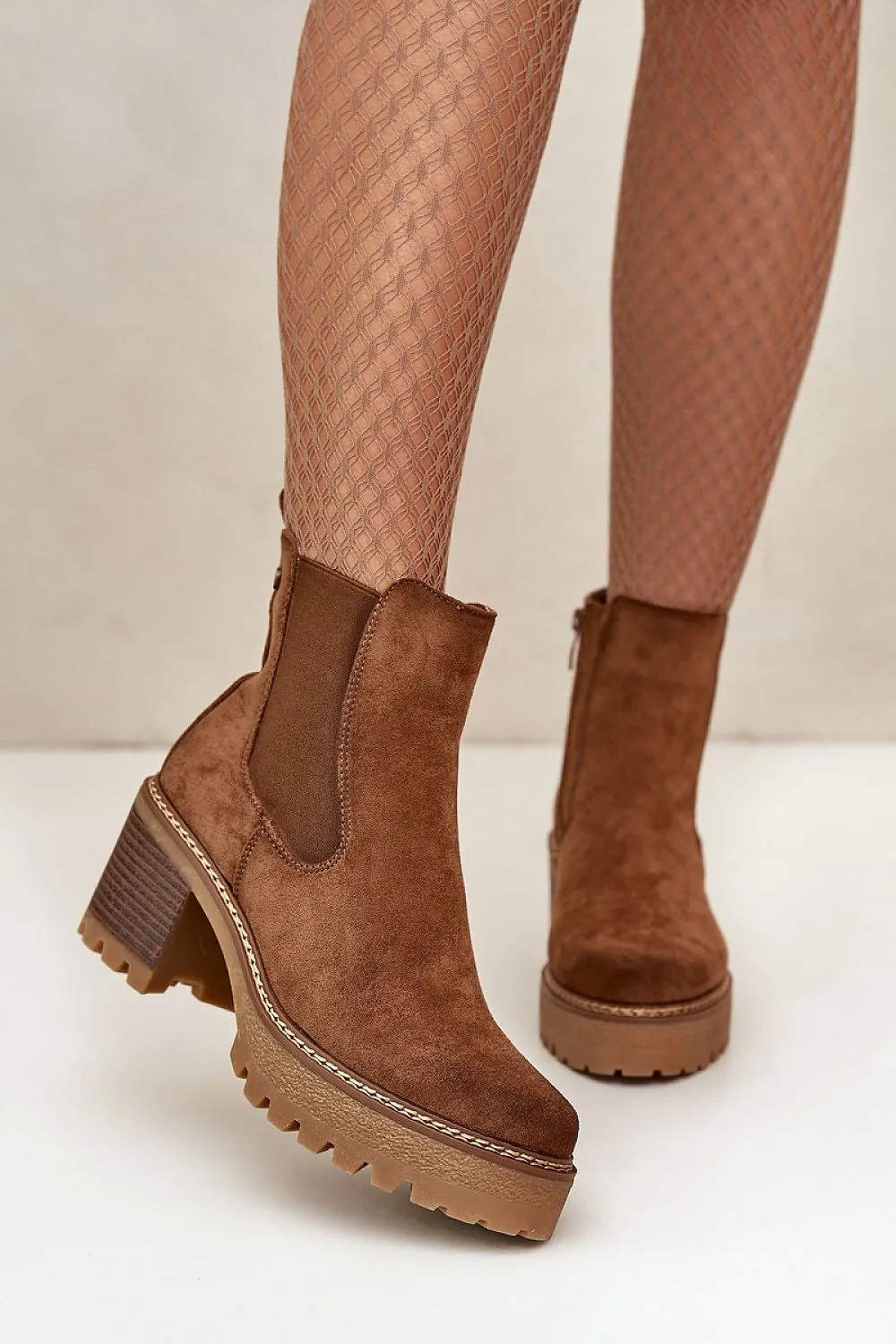 TEEK - Suede Stretch Panel Heeled Boots