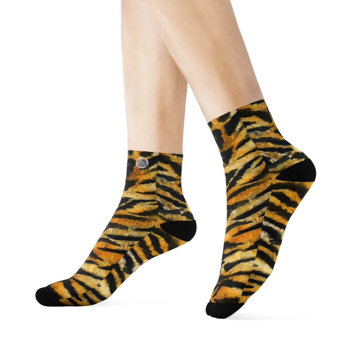 Tiger Stripe Print Socks, Best Luxury Orange Animal Print Designer Women's/ Men's Socks