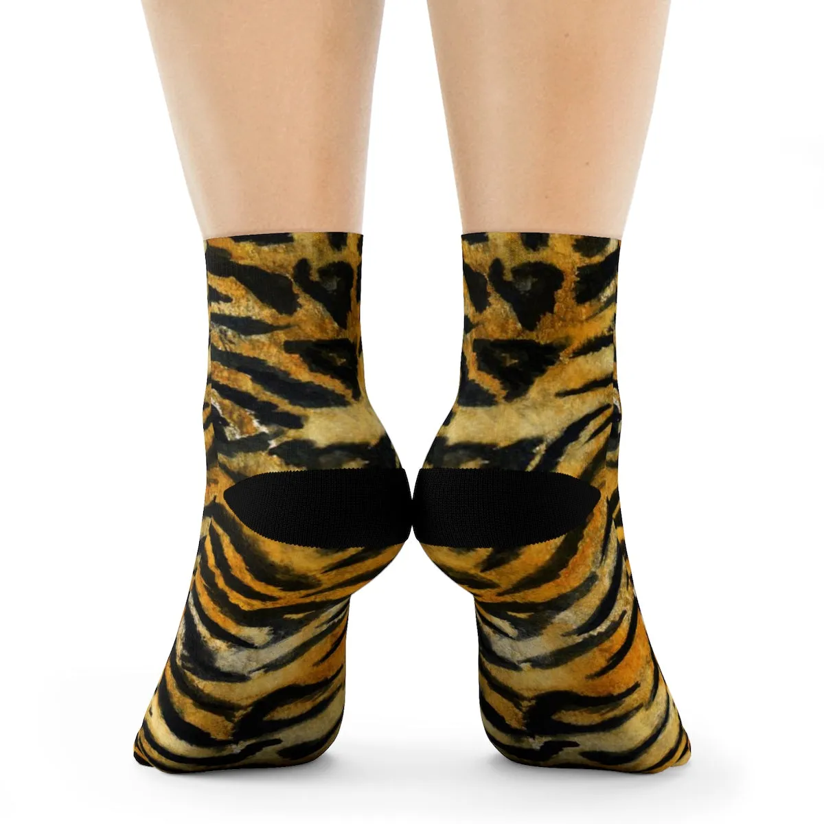 Tiger Stripe Print Socks, Best Luxury Orange Animal Print Designer Women's/ Men's Socks