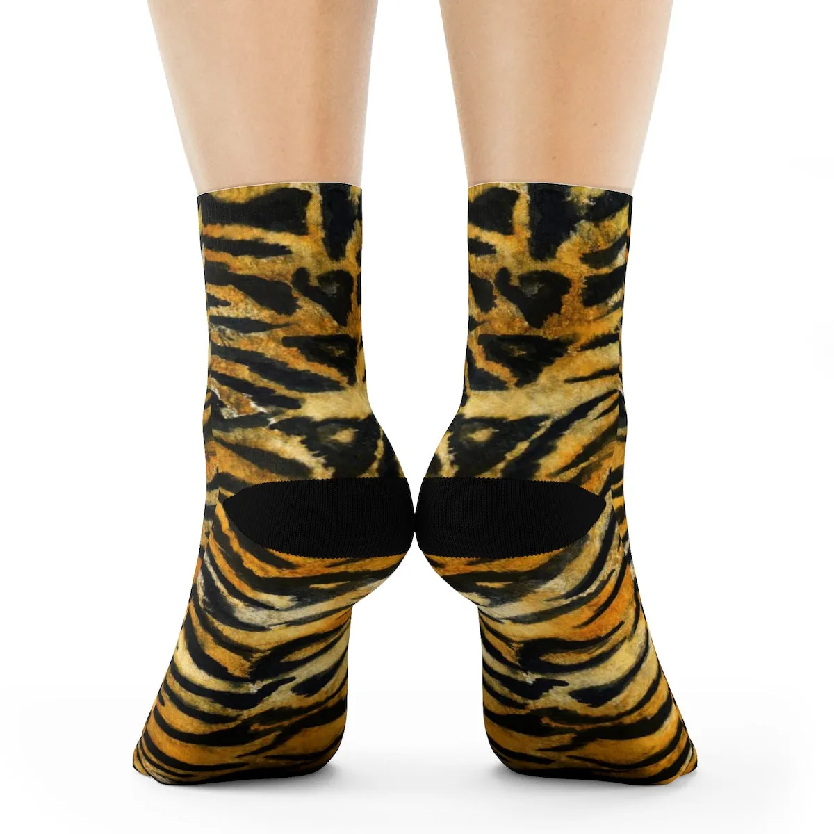 Tiger Stripe Print Socks, Best Luxury Orange Animal Print Designer Women's/ Men's Socks