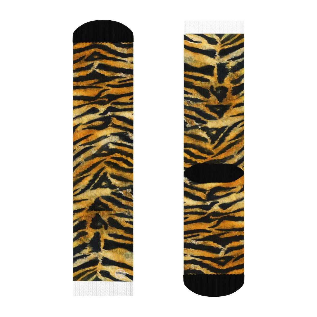 Tiger Stripe Print Socks, Best Luxury Orange Animal Print Designer Women's/ Men's Socks