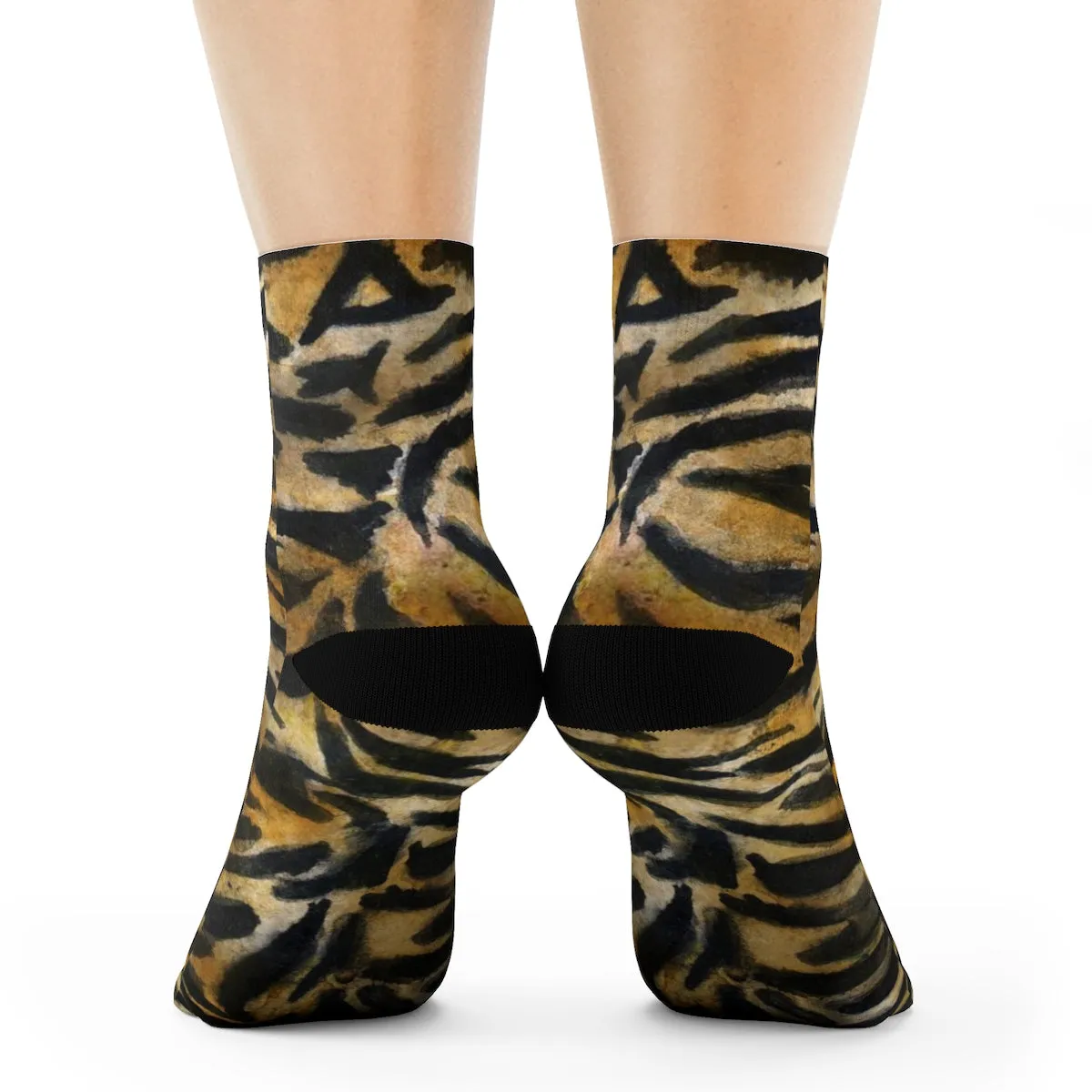 Tiger Stripe Print Unisex Socks, Orange Tiger Animal Print Women's/ Men's Luxury Socks