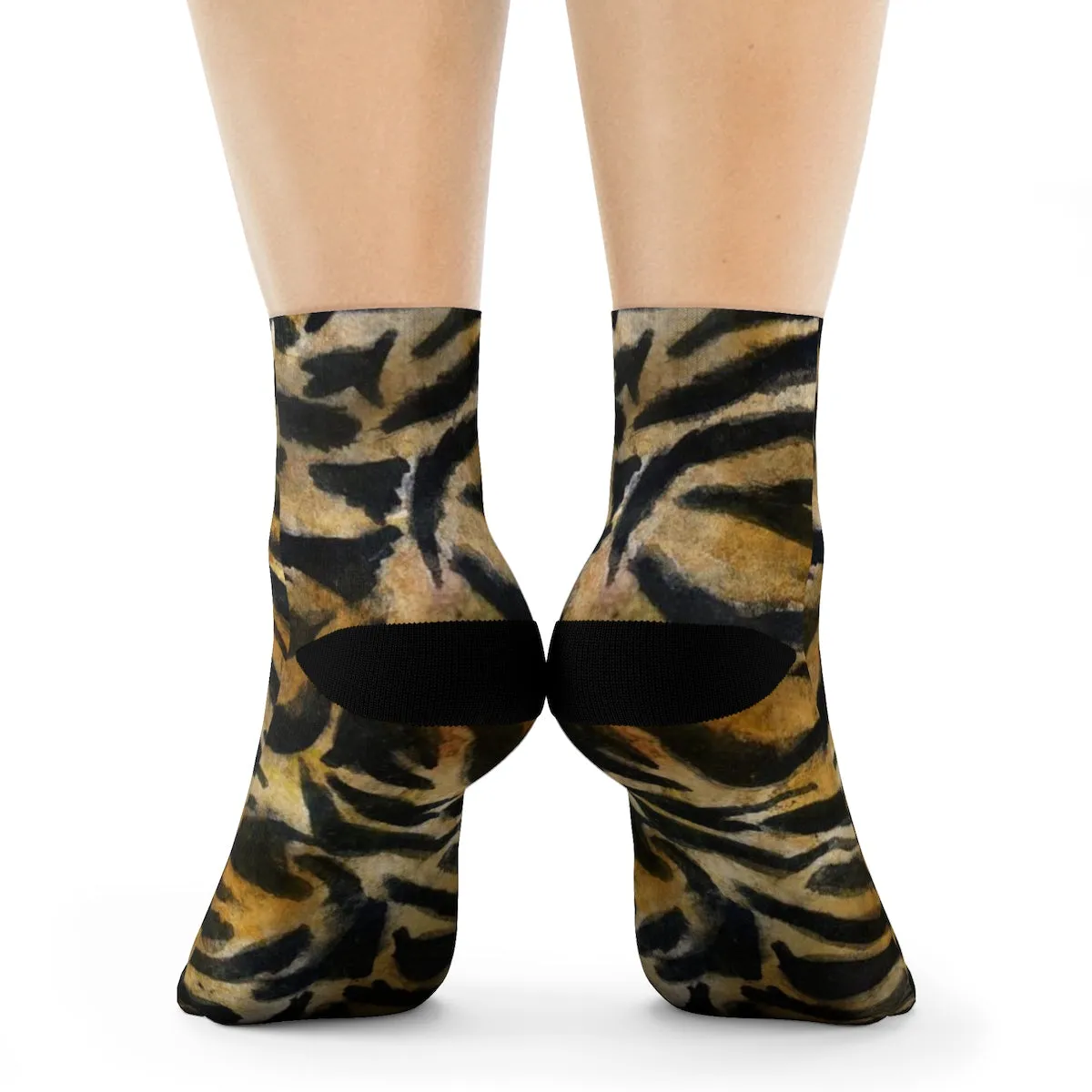 Tiger Stripe Print Unisex Socks, Orange Tiger Animal Print Women's/ Men's Luxury Socks