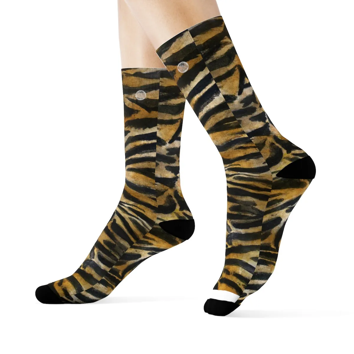 Tiger Stripe Print Unisex Socks, Orange Tiger Animal Print Women's/ Men's Luxury Socks