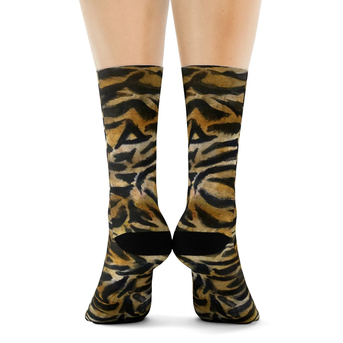 Tiger Stripe Print Unisex Socks, Orange Tiger Animal Print Women's/ Men's Luxury Socks