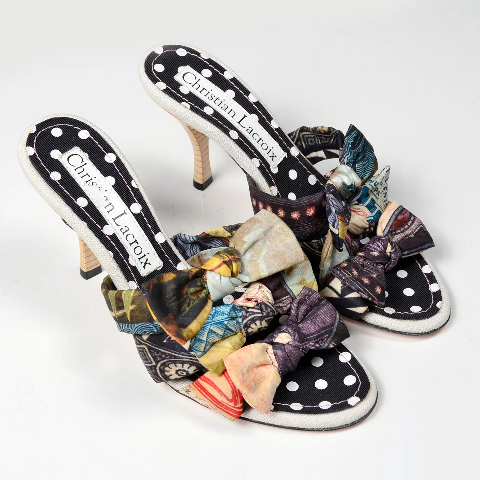 Vintage Sandals Christian Lacroix Shoes with Patchwork Bows & Heels