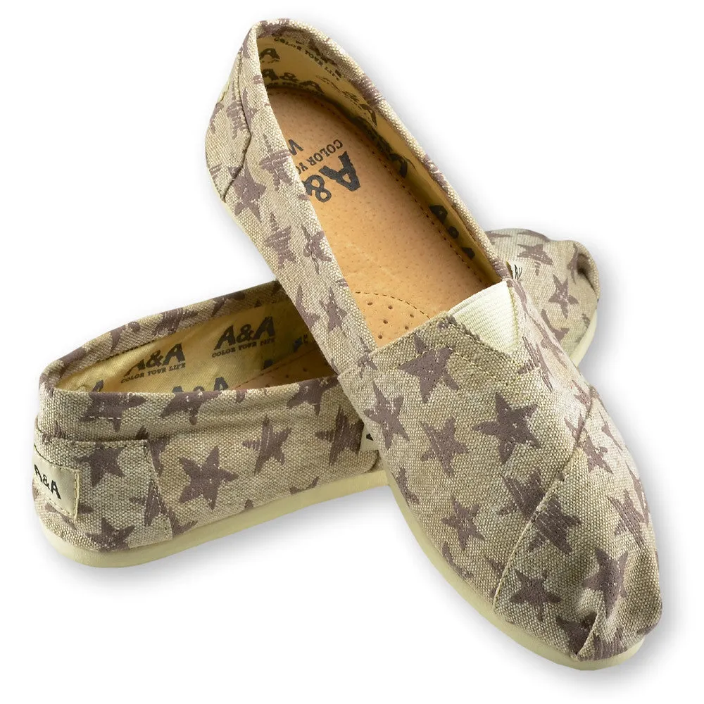 Vintage Stars Brown-Beige Canvas Slip On Shoes for Women