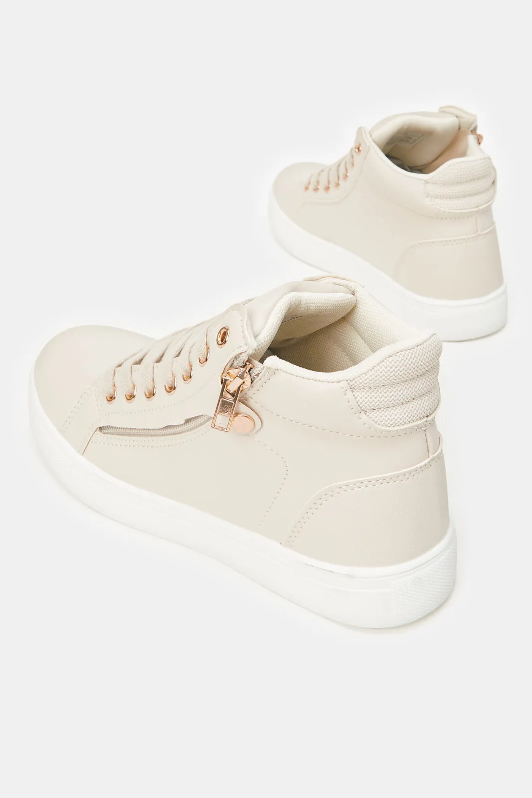 Women Beige High Top With Gold Trim