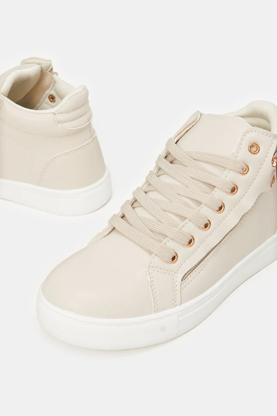 Women Beige High Top With Gold Trim