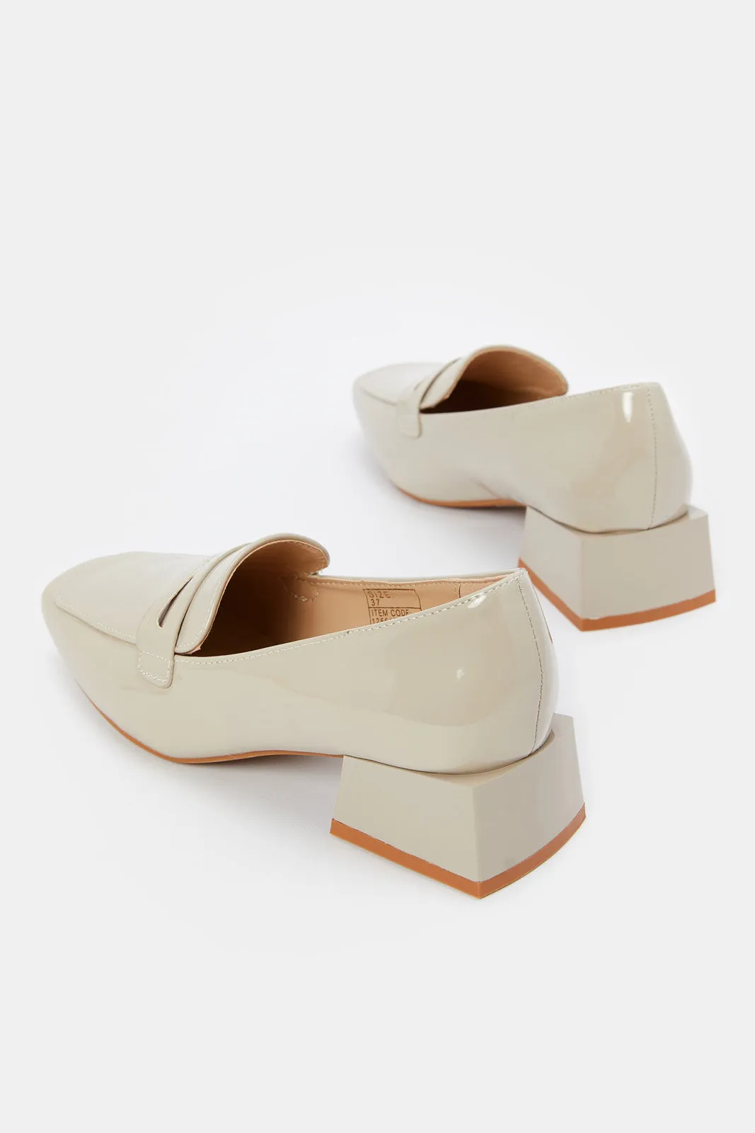 Women Beige Patent Heeled Loafer