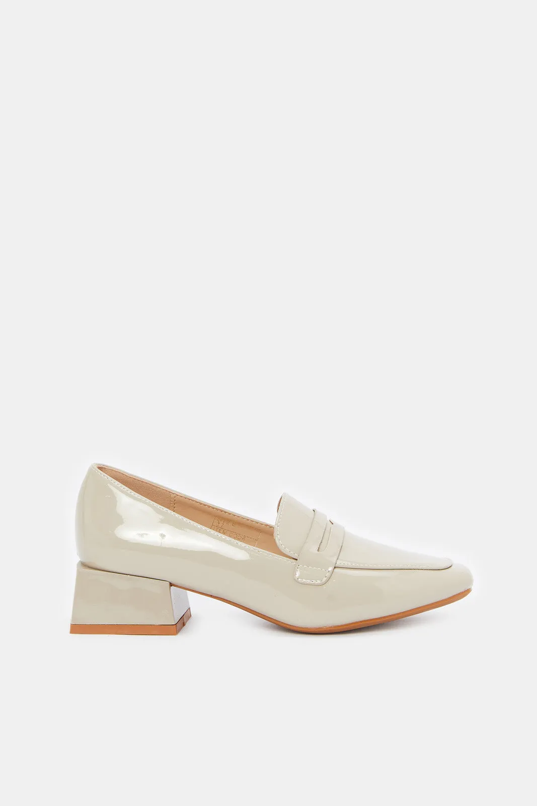 Women Beige Patent Heeled Loafer