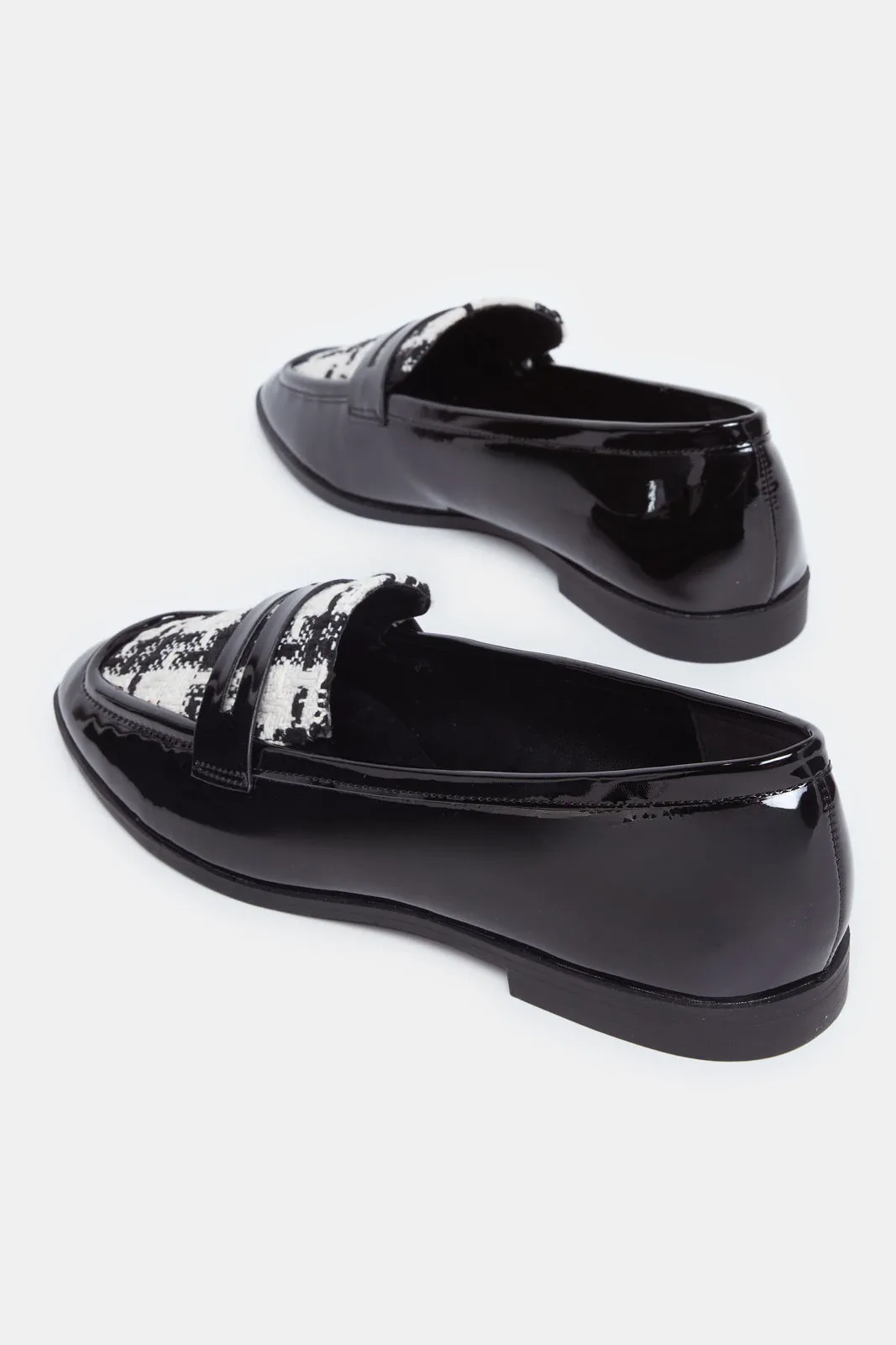 Women Black Patent Loafer With Fabric Inlay