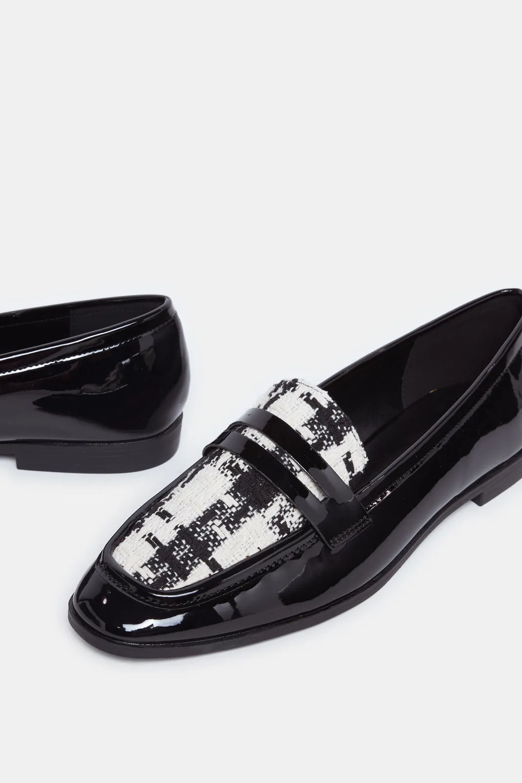 Women Black Patent Loafer With Fabric Inlay