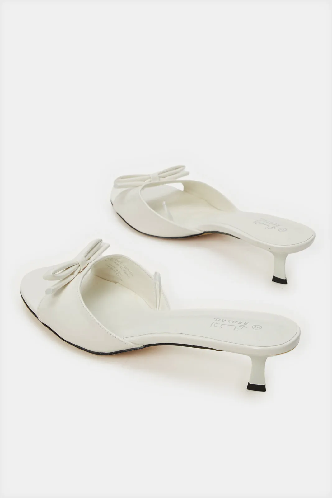 Women White Mule With Bow Trim