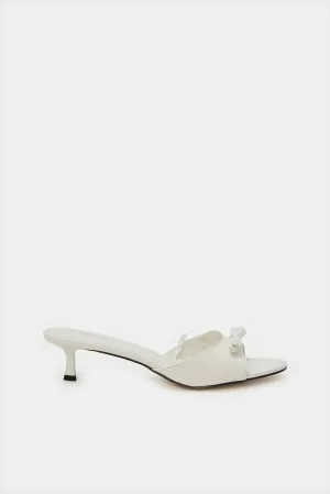 Women White Mule With Bow Trim