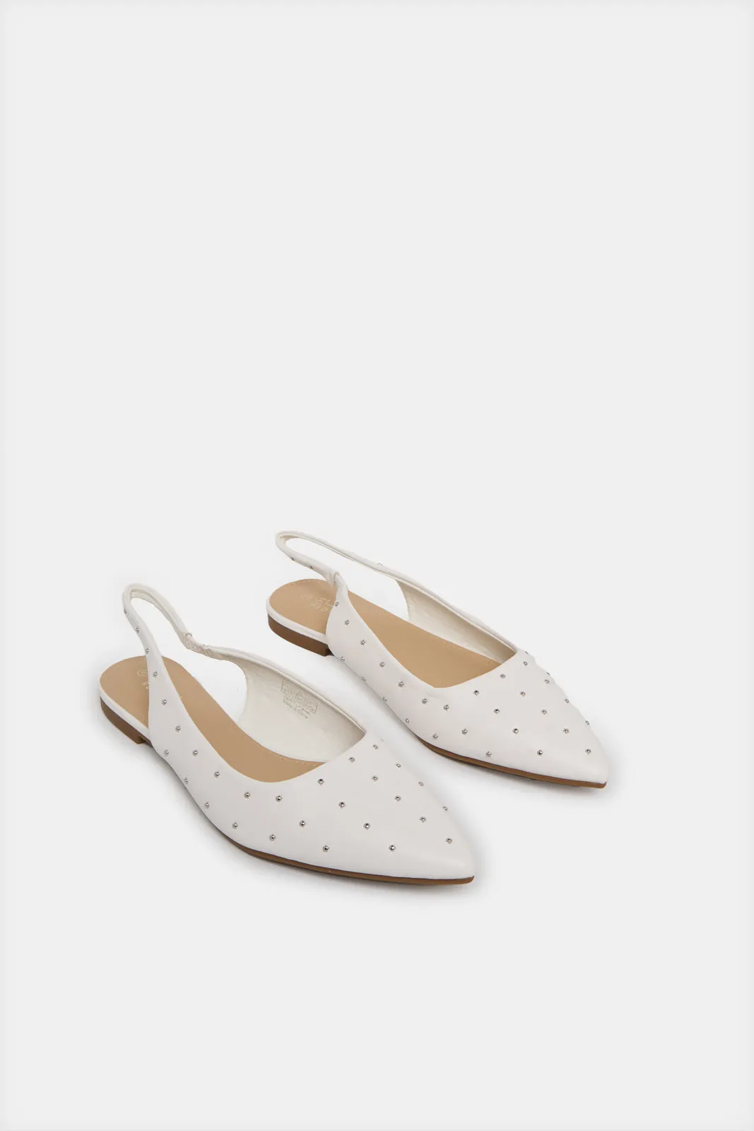 Women White Slingback Studs Upper